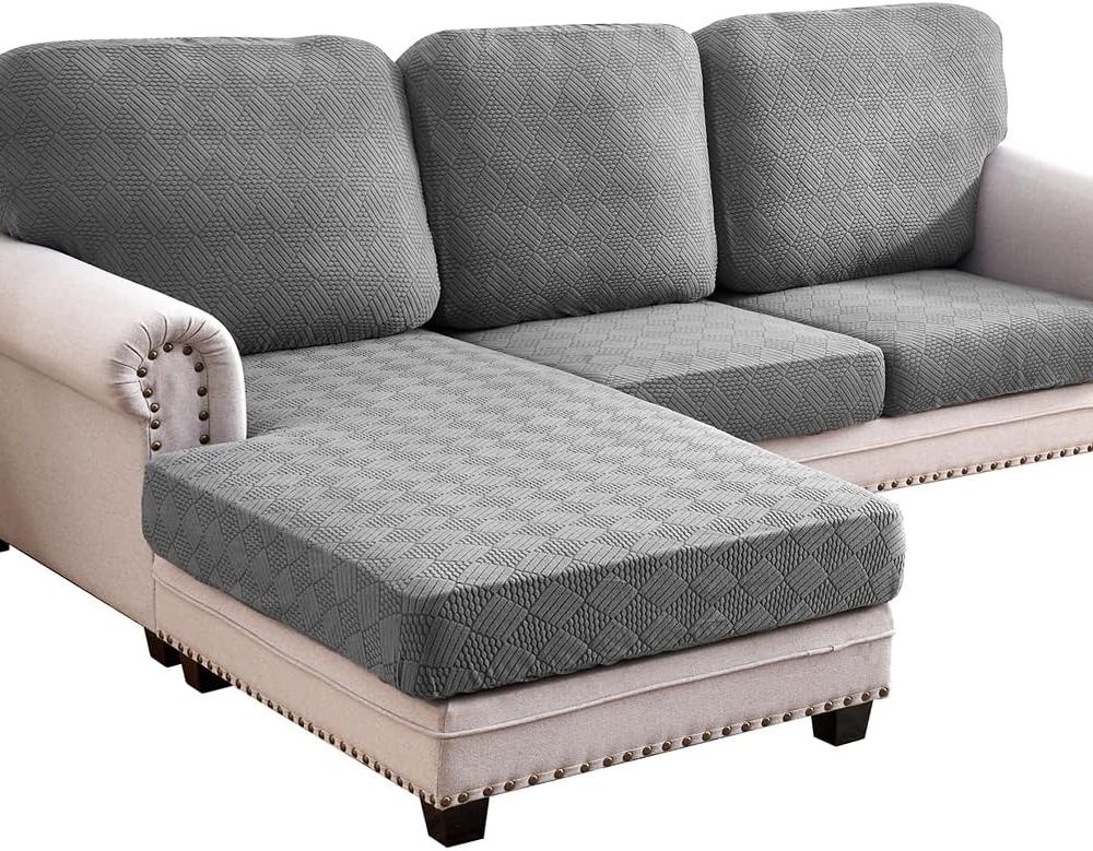 Deep Dream Sectional Couch Covers 6 Pieces, Stretch Couch Cushion Covers, L Shaped Washable Sofa Covers for Left/Right Sectional Sofa (3 Backrest Cover + 2 Seater + 1 Chaise, Dark Grey)