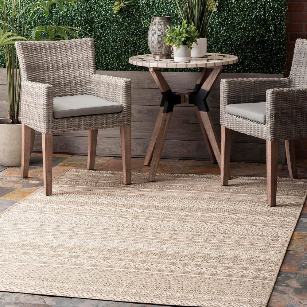 nuLOOM 6' x 9' Outdoor Performance Area Rug, OEKO-TEX Certified, Weather Resistant, High Traffic, Patio, Balcony, Outside, Erlinda Beige